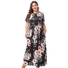 Hooyon Women S Casual Floral Printed Long Maxi Dress With Pockets S 5xl At Amazon Women S Clothin Maxi Dress Plus Size Maxi Dresses Plus Size Bohemian Dresses
