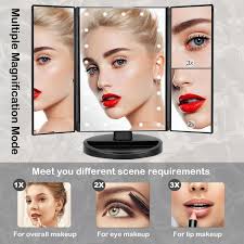 Flymiro Üç Katlı Işıklı Makyaj Aynası, 3x/2x/1x Büyütme, 21 Ledli Işık ve  Dokunmatik Ekran, Taşınabilir LED Seyahat Makyaj Aynası, Kadın Hediyesi  (Siyah) : Amazon.com.tr: Kişisel Bakım ve Kozmetik