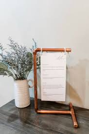 Copper Wedding Sign Holder Menu Copper Holder Modern Table Etsy In 2020 Copper Wedding Wedding Numbers Wedding Signs