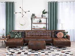 Genuine leather sofas present timeless exquisiteness and modern vibe to your interior design. 5 Seater U Shaped Modular Faux Leather Sofa Brown Aberdeen Furniture Lamps Accessories Up To 70 Off Avandeo Online Store