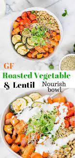 Roasted Vegetable And Lentil Nourish Bowl Recipe Recipes Vegetarian Salad Recipes Roasted Vegetables