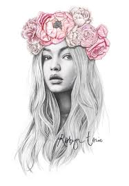 Gigi Hadid Pink Flower Crown Illustration Wall Art And Home Etsy Crown Illustration Flower Crown Drawing Pencil Portrait