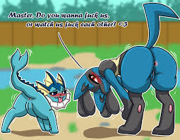 Have some caked up pokemon. Did you know that Vaporeon and Lucario were the  first ever furry porn related thing I ever saw. I blame them for my  downfall. [FF] (WeirdKoalaDreams) :
