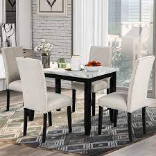 A rich dark espresso finish and sturdy block legs create a bold look. Amazon Com Lz Leisure Zone 5 Piece Counter Height Dining Table Set Faux Marble Modern Kitchen Table With Chairs For Home Or Restaurant Furniture Decor