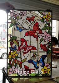 Their symmetric patterns are available in distinctive color schemes as well as colorless glass or antique patina. China Customized Stained Glass Hanging Window With Tiffany Style China Tiffany Leadlight Window Stained Glass Window