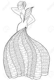 Modelos de vestidos sin tirantes. Pagina Para Colorear Libro Para Adultos Mujer En Un Vestido Largo Moda Ilustraciones Vectoriales Clip Art Vectorizado Libre De Derechos Image 71067345