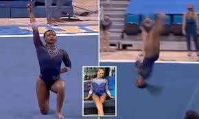 A gymnastics movement where the gymnast moves sideways (in the motion the wheel of a cart would follow) in a straight line alternately placing the hands and feet on the ground and finishing with the body coming up to a lunge landing position. Ucla Gymnast Flips Her Way To Viral Fame With Floor Routine That Honored Black Excellence Daily Mail Online