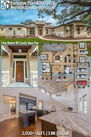 Texas home plans vary when it comes to specific details but show trends depending on things like region and proximity to natural formations. Plan 430034ly Exclusive Split Bedroom Modern Hill Country House Plan House Plans Modern House Plans Country House Plans