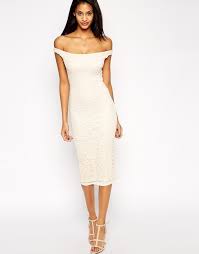 Brand New Asos Bardot Lace Midi Bodycon Dress In Beautiful Cream Lace Bodycon Midi Dress Cocktail Dress Lace Lace White Dress