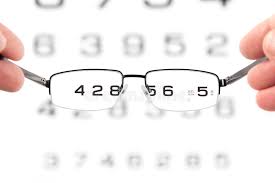 Glasses Table Eye Test Chart Background Stock Photos