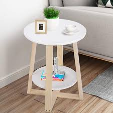 Elevating curved pillars create an open shelf for display. Round Side Table White End Table Small Coffee Tables For Small Spaces Midcentury Modern Night Table For Bedroom With Storage Shelves For Home Office Living Room Solid Wood Bracket Buy Online In