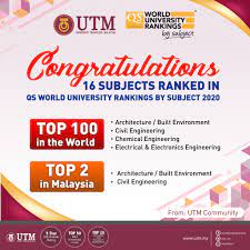 Universiti teknologi malaysia was rank 2 in ranking web of universities (webometrics) for malaysia region top 20 in 2015. Universiti Teknologi Malaysia Utm On Twitter Utm Is Ranked Top 100 In The World For Engineering And Technology Qs World University Rankings By Subject 2020
