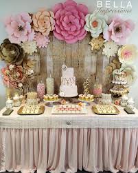 Consulta Esta Foto De Instagram De Bella Impressions 112 Me Gusta Girl Shower Paper Flower Backdrop Gold Dessert Table