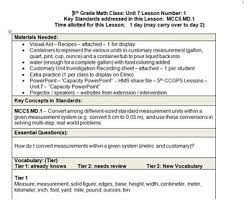 Customary Units Of Measure Lesson Plans 5 Md 1 By Deanna Cross