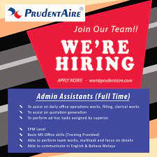 Our office is located in seri kembangan, selangor, malaysia. Job Vacancy Admin Assistant Prudent Aire Engineering Sdn Bhd Selangor Malaysia Newpages