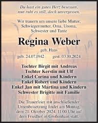 Traueranzeigen von Regina Weber | WochenKurier Trauer