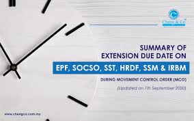 Therefore, the form or return that is lodge to ssm after the period stipulated by the law or regulation shall be accompanied by the following late lodgement fees Summary Of Extension Due Date On Epf Socso Sst Hrdf Ssm Irbm Latest Update 7th September 2020 Cheng Co