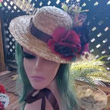 Autumn Fall Flower Straw Hat, Pinup Retro Hat with Flowers,