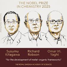The Royal Swedish Academy of Sciences has decided to award the 2025  #NobelPrize in Chemistry to Susumu Kitagawa, Richard Robson and Omar M.  Yaghi “for the development of metal–organic frameworks.” Susumu Kitagawa,