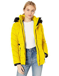 Guess Womens Hooded Quilted Puffer Jacket With Removable Faux Fur Trim Yellow Medium From Amazon Ibt Shop Joulescanterbury luxe quilted long puffer coat with detachable hood. international business times