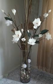 Faux Flower Arrangement With Potpourri Filler Floor Vase Decor Faux Flower Arrangements Glass Vase Decor