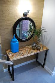 Chevron Hall Table With Gold Rimmed Dark Brown Mirror Hall Table Brown Mirror Decor