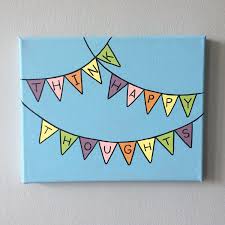 Think Happy Thoughts Multicolored Flags Banner Canvas 8x10 In Canvas Diy Canvas Art Canvas Painting Diy Mini Canvas Art