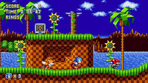 Young men running over green hill over blue sky background. Sonic Mania Review Nintendo Village