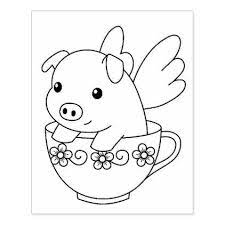 Free printable peppa pig coloring pages. Flying Pig In A Teacup Coloring Page Rubber Stamp Zazzle Com Cute Coloring Pages Coloring Pages Free Kids Coloring Pages
