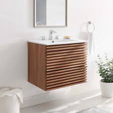 With enough space to accommodate one person comfortably at a time, a single wall mounted vanity is an efficient and attractive solution for bathroom storage. Render 24 Wall Mount Bathroom Vanity Contemporary Modern Furniture Modway