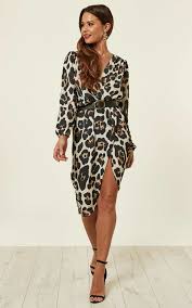 Leopard Print Long Sleeve Wrap Dress By Love