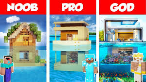 A house in minecraft is a very common building idea but today's house idea is a bit different, it features an interior waterfall instead of the normal walls. Minecraft Noob Vs Pro Vs God Modern House On Water Build Challenge In Minecraft Animation Youtube