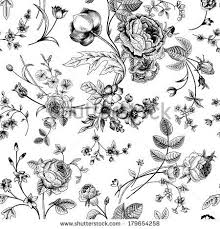 Black And White Flower Background Vector Seamless Vector Vintage Pattern With Victorian Bouquet Of Black Flowers On A White Background Gard Flower Drawing Black And White Flowers Flower Line Drawings