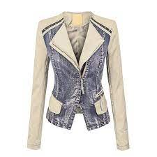 Made By Johnny Womens Collarless Faux Leather Washed Denim Moto Jacket Walmart Com Leather Jackets Women Women S Coats Jackets Leather Jacket