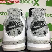 Check to see if the e in nike and a in air are touching, as they should in authentic nike air force ones. Air Jordan Iv 4 Cement Real Vs Fake Legit Check Sole Collector