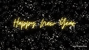 Create neon text in a beautiful font with animation of the flashing of letters for social networks instagram, vkontakte, facebook, or an inscription for a video preview, website or blog. Happy New Year Neon Gif