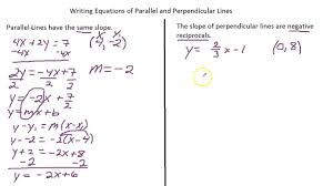 Obtain the slope of the equation by writing it in the form of y = mx + b. Writing Equations Of Parallel And Perpendicular Lines Youtube