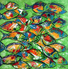 Vendu Peinture Originale Banc De Poissons Tres Colores Peintures De Poissons Peinture Originale Peinture