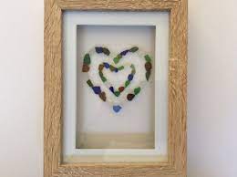 Double Heart Seaglass Picture Scottish Sea Glass Art Love Heart Design Mother S Day Gift Valentines Gift Sea Glass Art Sea Glass Glass Art