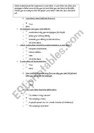 Create an original letter for each job application. English Worksheets Quiz Covering Letter