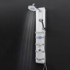 Akdy 51 In 8 Jet Aluminum Shower Panel System With Led Rainfall Shower Head Led Shower Wand Display Tub S Shower Panels Bathroom Shower Panels Shower Heads
