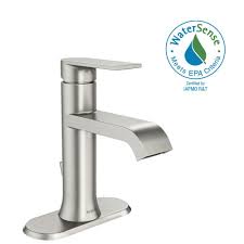 Moen Genta Single Hole Single Handle Bathroom Faucet In Spot Resist Brushed Nickel Ws84760srn The Home Depot Single Handle Bathroom Faucet Bathroom Faucets Faucet