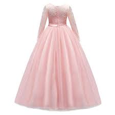 Price 25 99 28 99 Amazon Com Huanqiue Girls Lace Pageant Party Dress Wedding Flower Girl Maxi Gowns Long Sleeve Clothing Dresses Maxi Gowns Gowns