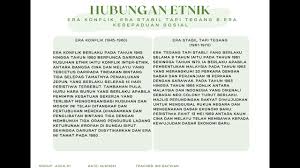 A era konflik 1945 1960 merupakan era di masa pasca perang dunia kedua pada era course hero. Era Stabil Tapi Tegang Era Konflik 1945 Hingga 1960 Copyright You Are On Page 1of 5 Pandangan Aternatif Untuk Memahami Hubungan Etnik Di Malaysia Maksud Perpaduan Dalam Kepelbagaian Unity In Diversity Dari Perspektif