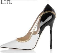 Beautiful Black And White High Heels No Logo Women White Black Leather Gold Trim High Heels Classic Mixed Colors Women Pumps Beautiful In 2020 Dress Shoes Womens Black High Heels Ankle Strap Chunky Heels