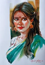 Empowered. Elegant. Eternal... that's an Indian woman. Watercolor