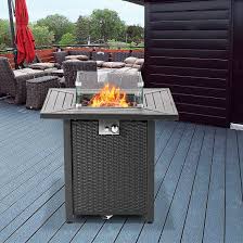 Can you put a gas fire pit on a wood deck. Buy Sunbury Outdoor Propane Fire Pit Table 28 Inch Patio Gas Fire Table 40 000 Btu Auto Ignition Black Brown Rattan Look Outdoor Companion W Lid Waterproof Cover Lava Rocks Glass Wind Guard Online In