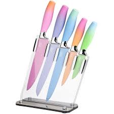 Taylors Eye Witness Ombre 5 Piece Multi Coloured Pastel Knife Block Liked On Polyvore Featuring Home Kitchen Colorful Knife Set Pretty Knives Pastel Kitchen A kitchen knife is any knife that is planned to be utilized in the nourishment arrangement. taylors eye witness ombre 5 piece multi