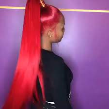 Sleek Long Straight Red Hair High Ponytail For Fashion Black Women Video Black Girl Ponytails Hair Ponytail Styles Straight Red Hair