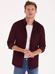 Bordo Regular Fit Kadife Uzun Kollu Gomlek Lc Waikiki Gomlek Erkek Gomlek Fit